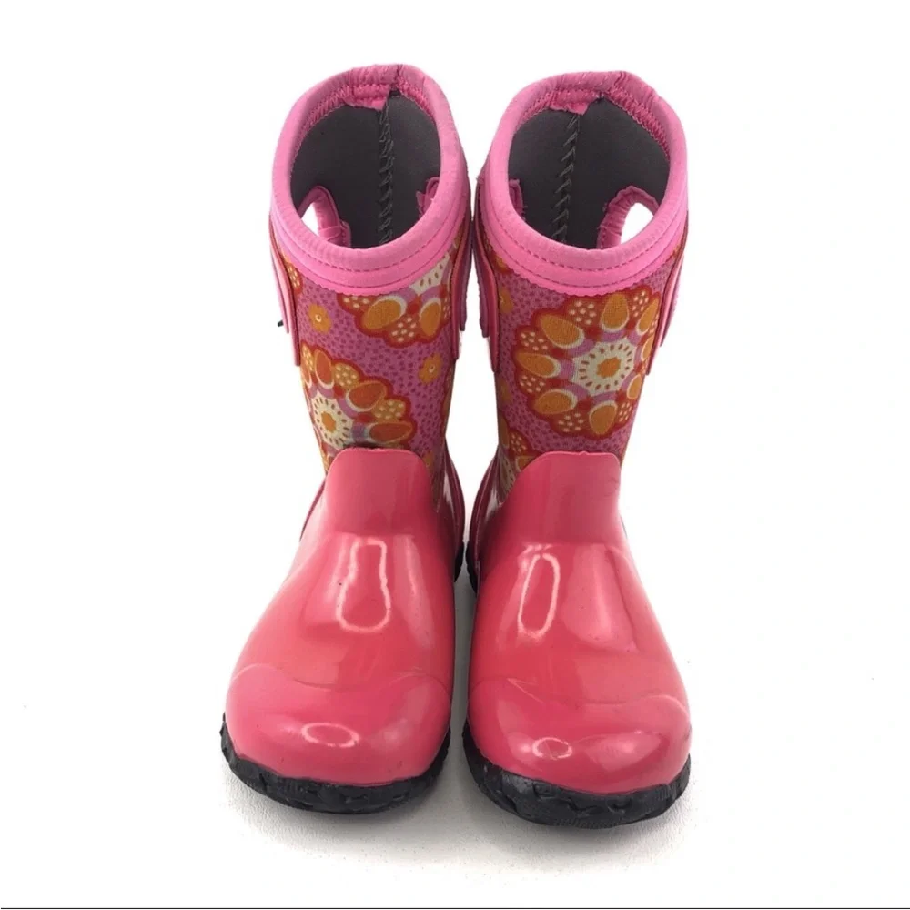 Bogs Girls North Hampton Kaleidoscope Pink Mid-Calf Rubber Rain Boots Kids Sz 1